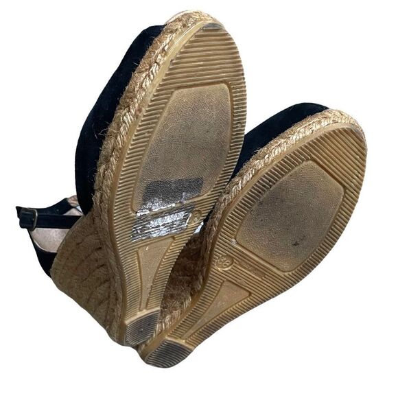 GAIMO Suede Peep Toe Wedge Espadrilles Sandals Shoes Black Tan 38 - Picture 12 of 13